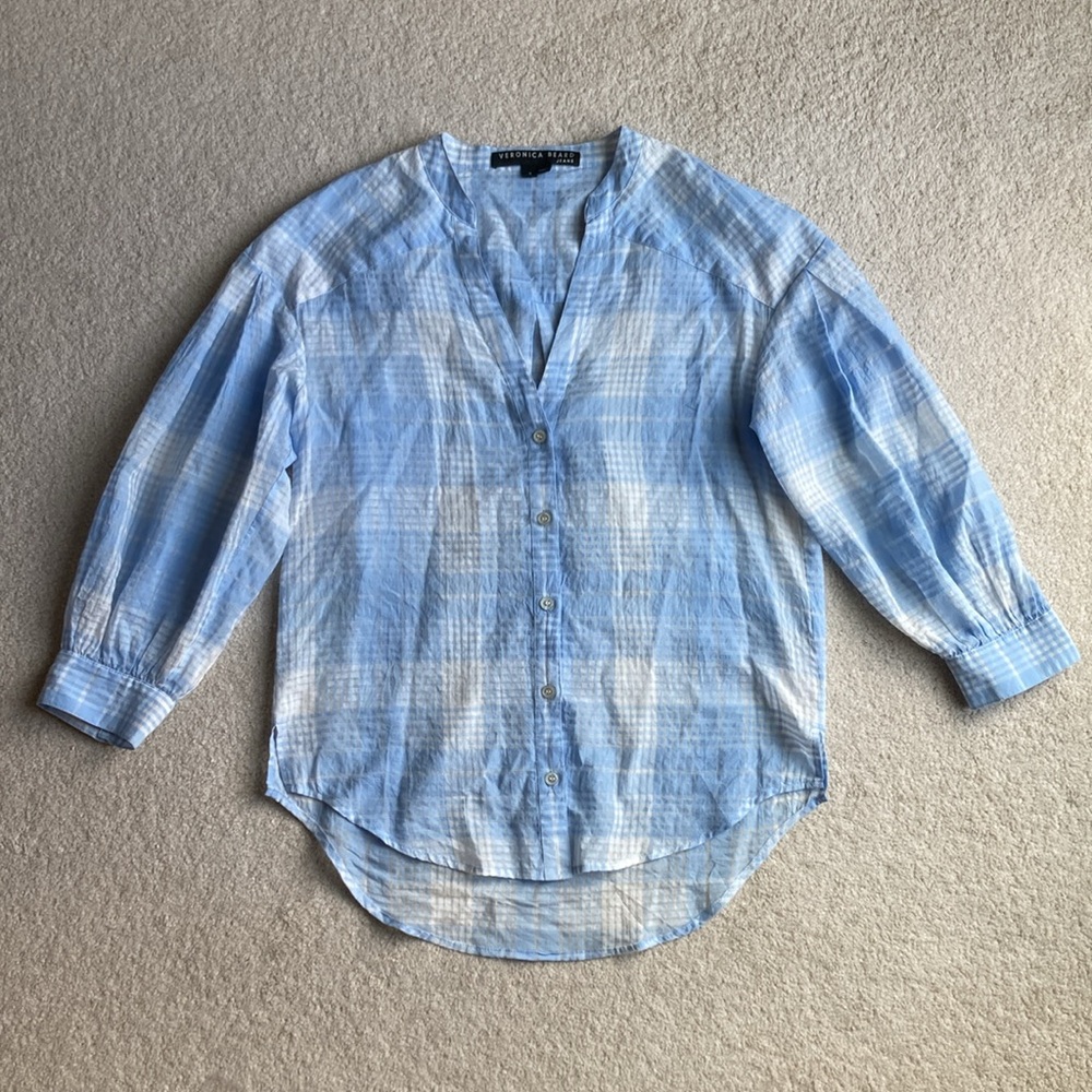 Veronica Beard jeans harris plaid button up shirt